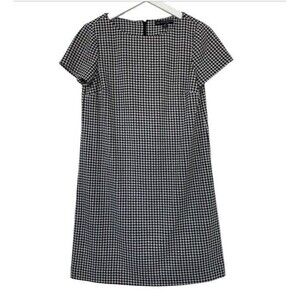 Brooks Brothers 346 Dress Petites 10 Black White Houndstooth Short Sleeve Office